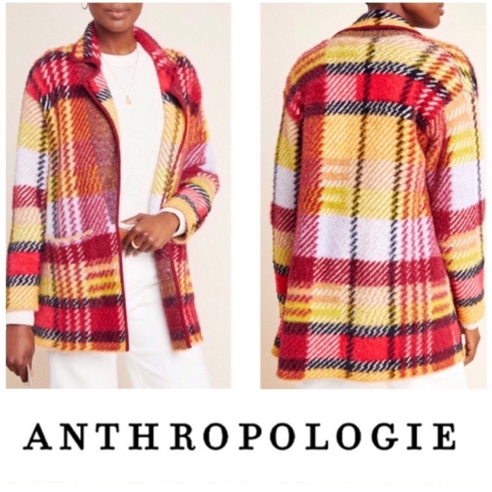 Anthropologie Oracia Plaid Sweater Coat